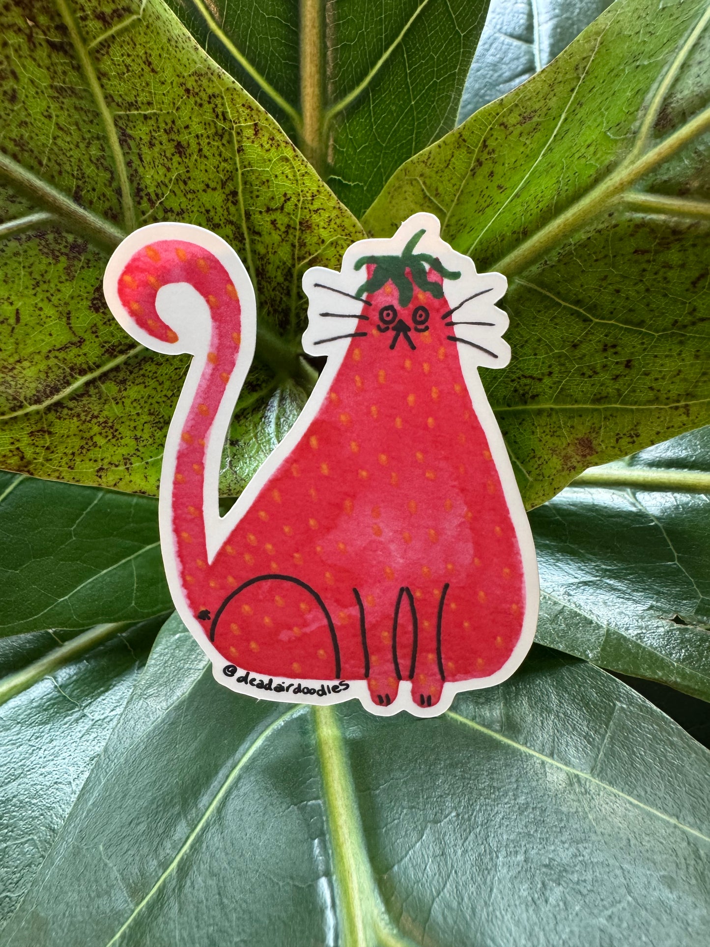 Watercolor Strawberry Cat Sticker
