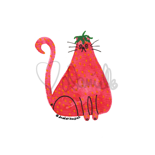 Watercolor Strawberry Cat Sticker