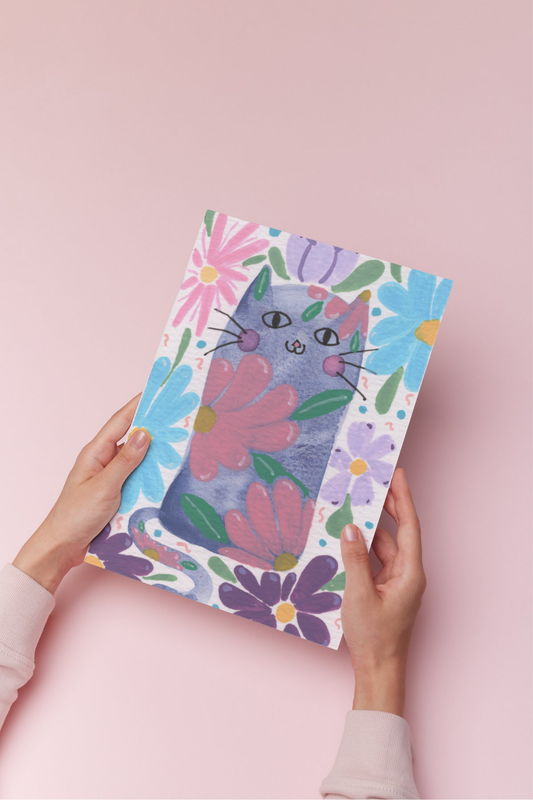 Floral Hippie Kitty — Print