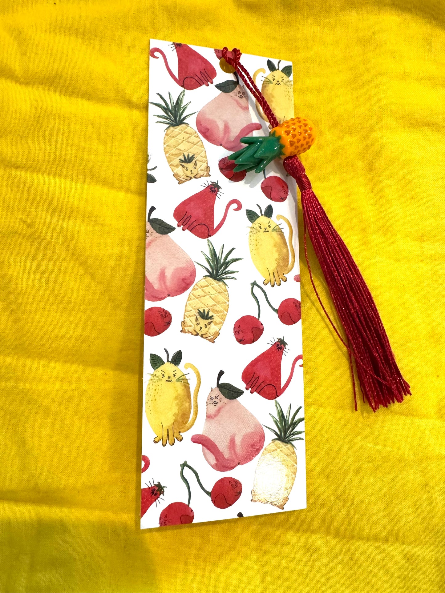 Watercolor Fruit Cats Bookmark