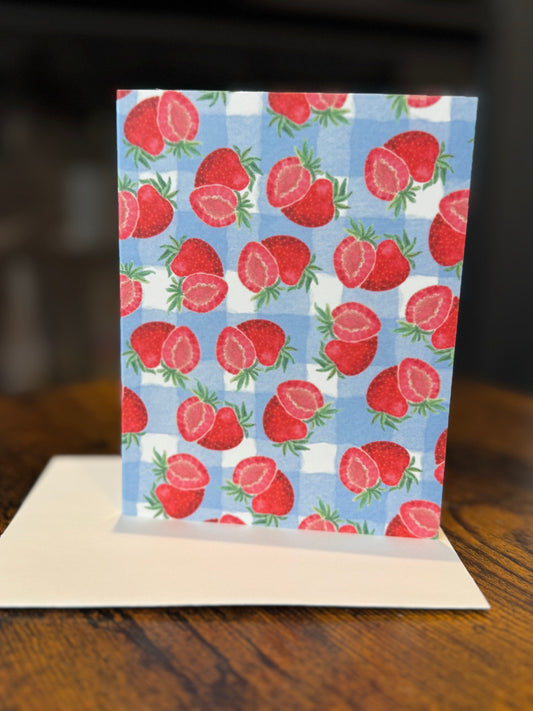 Strawberry Gingham Greeting Card